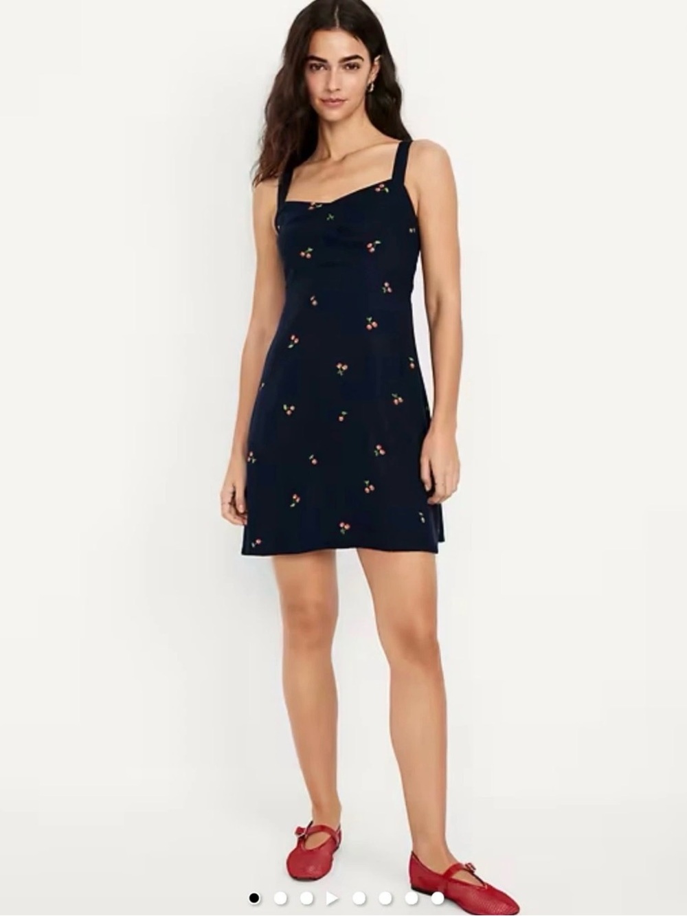 Old Navy Fit & Flare Crepe Mini Dress Navy Blue Cherry Pattern Size Medium